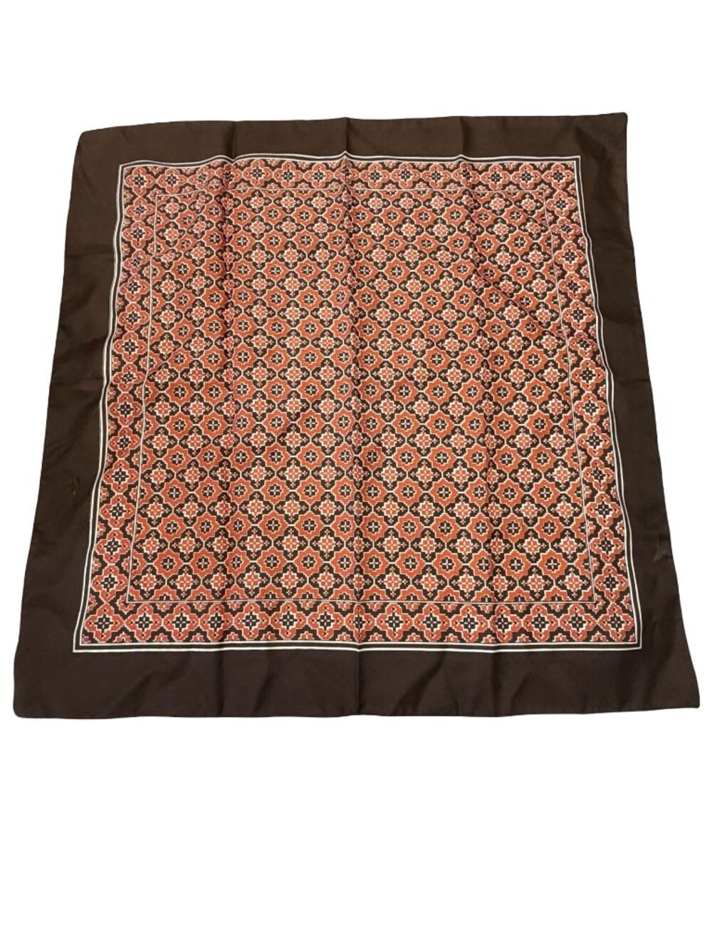 Vintage Italian Geometric Polyester Scarf Brown Rust Cream Square Neck Scarf 22”